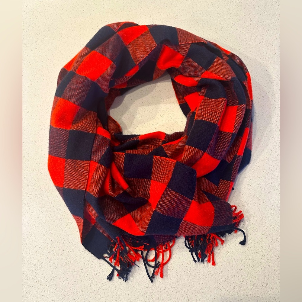 J. Crew Red/Navy Buffalo Check Flannel Scarf